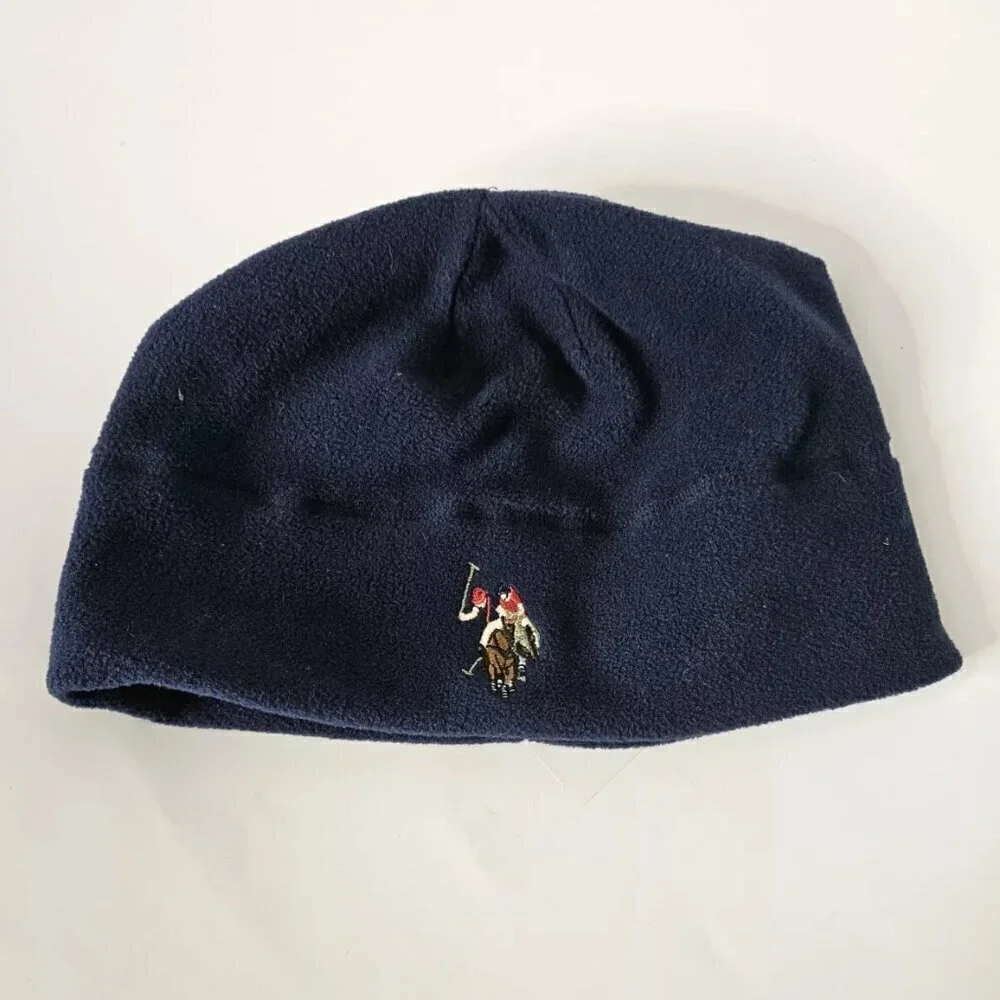 US Polo ASSN Beanie Toque Adult O/S Blue Knit Fleece Embroidered Pony Warm